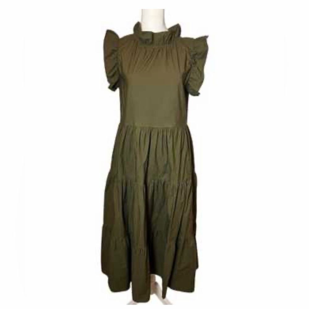 Chepe Made in Italy 🇮🇹 Olive Green Ruffle Sleeve Dress Medium
